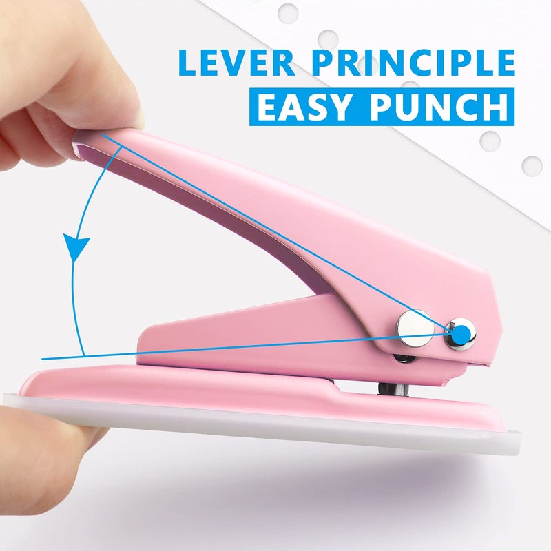 Hutou Single Hole Puncher Handheld 1/4 Inches Hole Punch  20 Sheet Paper Punch Capacity Metal Hole Puncher with Skid-Resistant Base for Paper  Chipboard  Art Project  Pink - Image 3